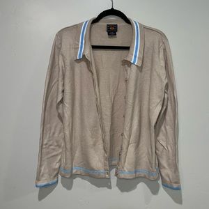Route 66 Tan Button Up Cardigan with Blue and White Stripes Women's Size XL